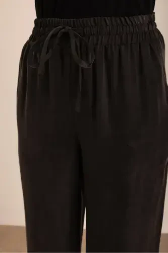 Black Woven Belt Elastic Trousers - 4