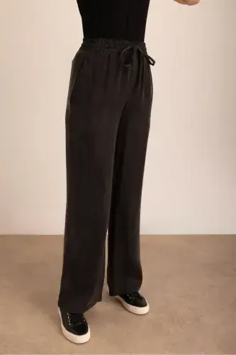 Black Woven Belt Elastic Trousers - 5