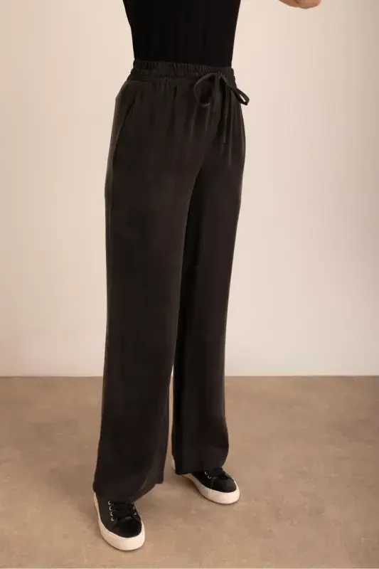 Black Woven Belt Elastic Trousers - 5