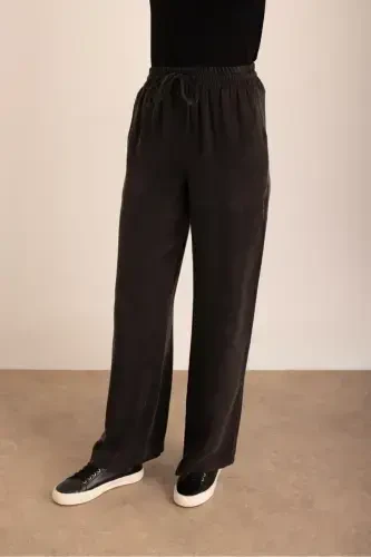 Black Woven Belt Elastic Trousers - 6
