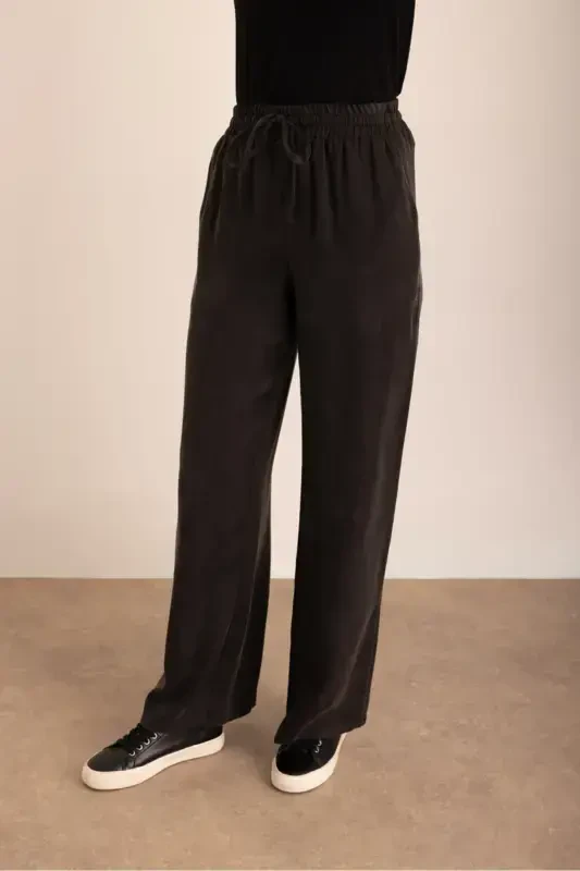 Black Woven Belt Elastic Trousers - 6