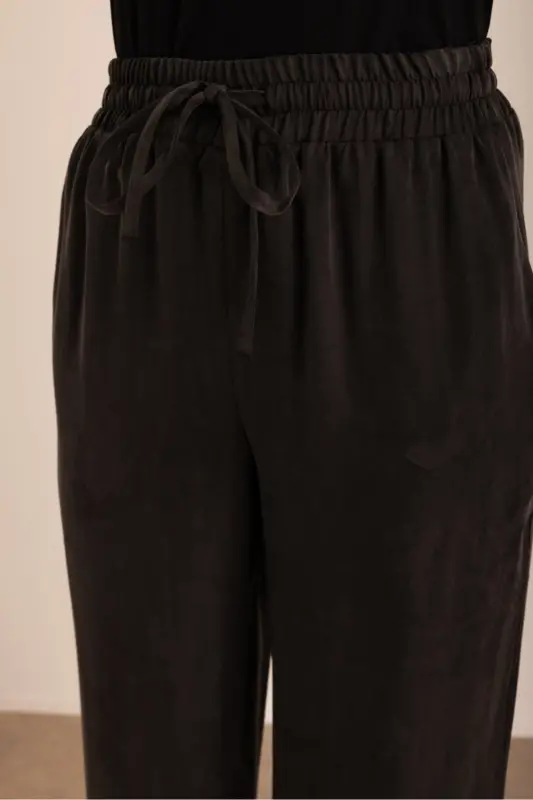 Black Woven Belt Elastic Trousers - 4
