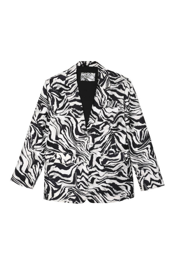 Black Zebra Print Oversized Blazer Jacket - 6