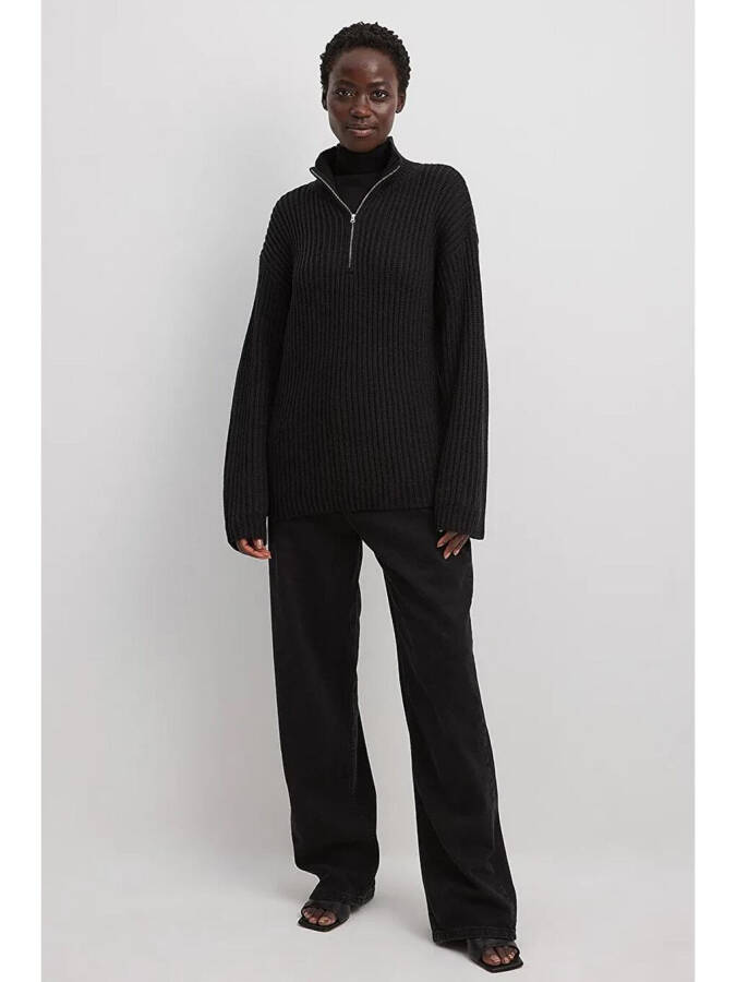 Black Zipper Collar Basic Sweater MG1960 - 3