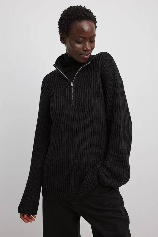 Black Zipper Collar Basic Sweater MG1960 - 7