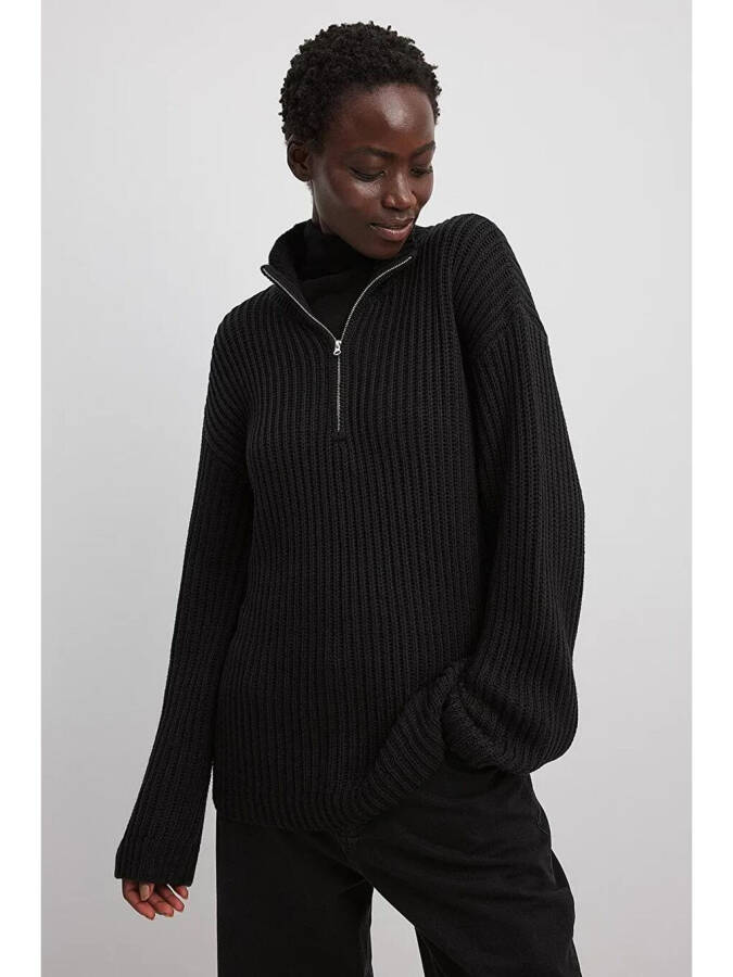 Black Zipper Collar Basic Sweater MG1960 - 1