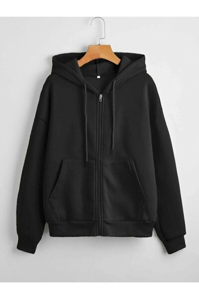 Black zippered cardigan. - GENEL MARKALAR