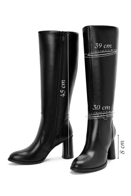 Black zippered, chunky heeled leather boots. - 2