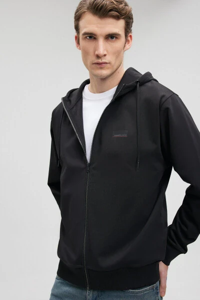 Black Zippered Hoodie Sweatshirt - Mavi