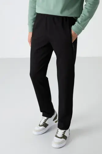 Black Zippered Three Pocket Slim Fit Classic Leg Men's Sweatpants - 84671-BLACK - 1