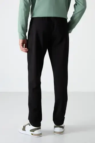 Black Zippered Three Pocket Slim Fit Classic Leg Men's Sweatpants - 84671-BLACK - 7