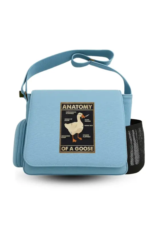BlackCo Duck Anatomi Baskılı Unisex Yeşil Postacı Çantası-Mavi - 1