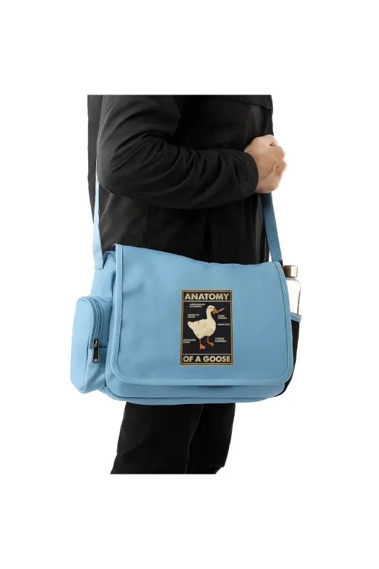 BlackCo Duck Anatomi Baskılı Unisex Yeşil Postacı Çantası-Mavi - 3