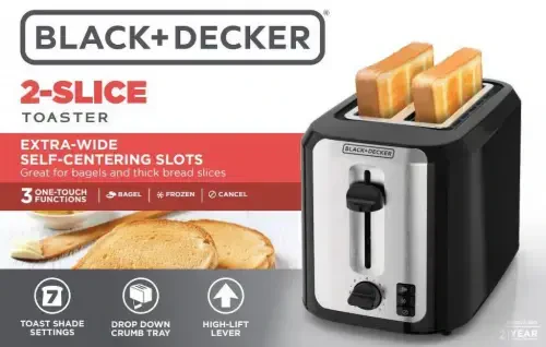 BLACK+DECKER 2 бўлакли тостер, жуда кенг тешиклар ва бублик функцияси - 7
