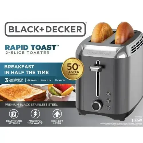 BLACK+DECKER 2-Slice Toaster, Black Stainless Steel with Removable Tray - 4