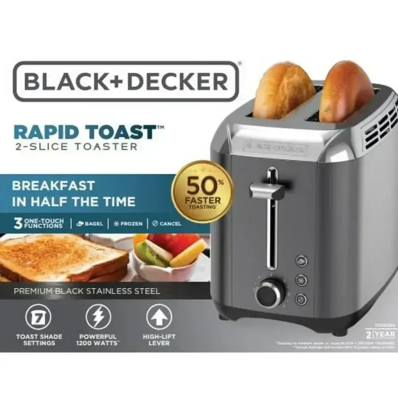 BLACK+DECKER 2-Slice Toaster, Black Stainless Steel with Removable Tray - 4