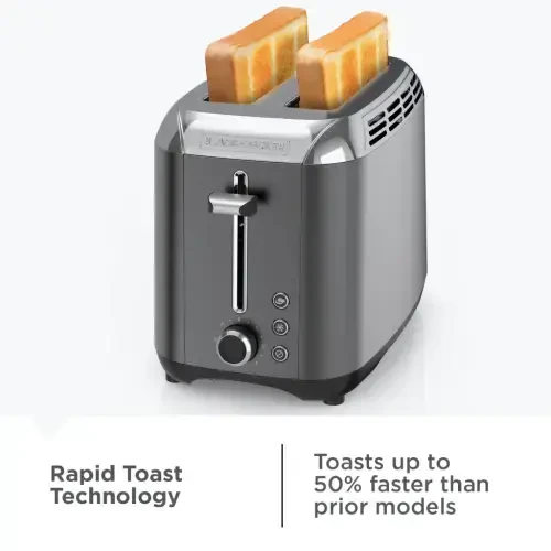 BLACK+DECKER 2-tilimli toster, qora rangli zanglamaydigan po'latdan, olinadigan tokchasi bilan - 6