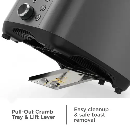 BLACK+DECKER 2-tilimli toster, qora rangli zanglamaydigan po'latdan, olinadigan tokchasi bilan - 9