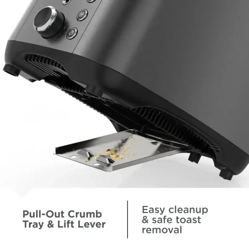 BLACK+DECKER 2-tilimli toster, qora rangli zanglamaydigan po'latdan, olinadigan tokchasi bilan - 9