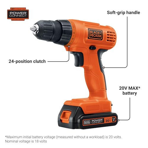 BLACK+DECKER 20V MAX POWERCONNECT Беспроводная дрель/шуруповерт + Комплект из 30 бит и головок (LD120VA) - 18