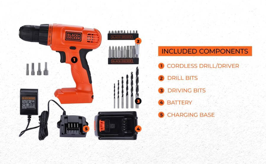 BLACK+DECKER 20V MAX POWERCONNECT Беспроводная дрель/шуруповерт + Комплект из 30 бит и головок (LD120VA) - 10