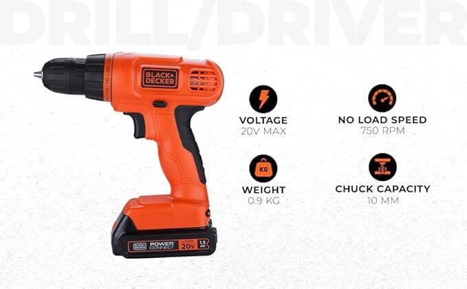 BLACK+DECKER 20V MAX POWERCONNECT Kablosuz Matkap/Tornavida + 30 Parça Uç ve Sürücü Seti (LD120VA) - 9