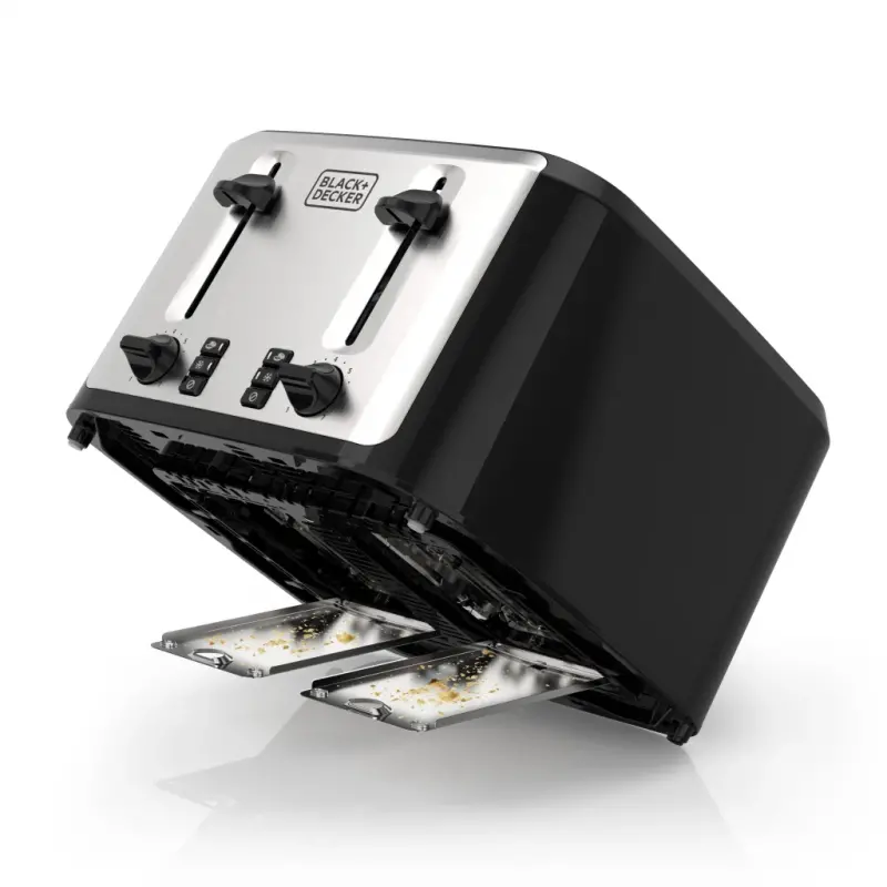 BLACK+DECKER Black/Silver 4‑Slice Toaster with Extra‑Wide Slots, 7 Adjustable Shade Settings, High‑Lift Lever & Drop‑Down Crumb Tray - 3