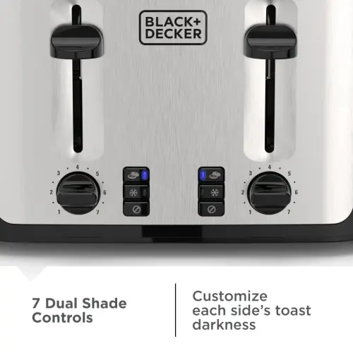 BLACK+DECKER Black/Silver 4‑Slice Toaster with Extra‑Wide Slots, 7 Adjustable Shade Settings, High‑Lift Lever & Drop‑Down Crumb Tray - 9
