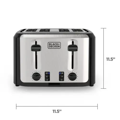 BLACK+DECKER 4-Slice Toaster, Black and Silver with Extra-Wide Slots - 5