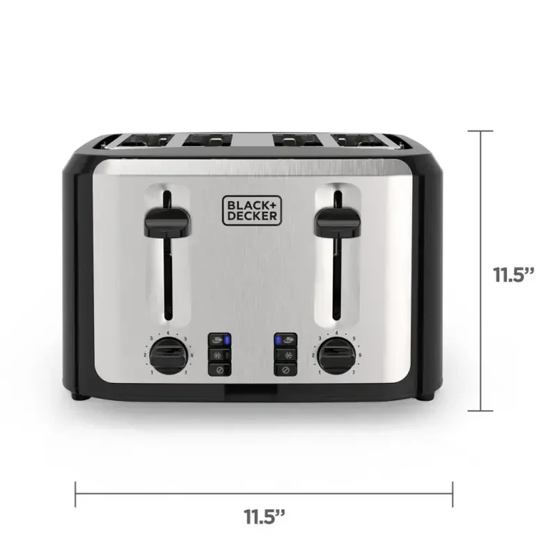 BLACK+DECKER 4-Slice Toaster, Black and Silver with Extra-Wide Slots - 5
