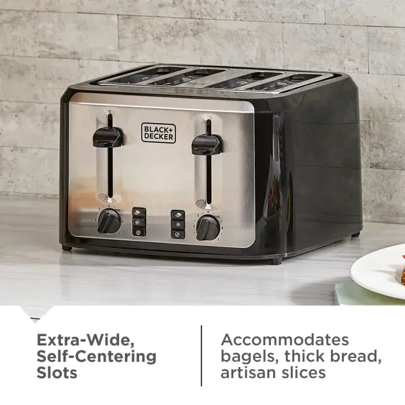 BLACK+DECKER 4-Slice Toaster, Black and Silver with Extra-Wide Slots - 7