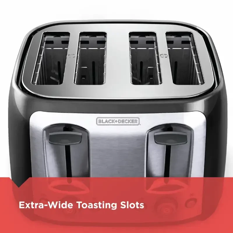 BLACK+DECKER 4-Slice Toaster with Extra-Wide Slots, Black with Stainless Steel Accents, including Crumb Tray - 2