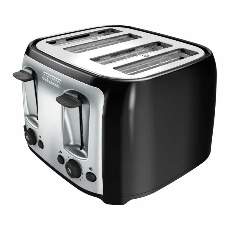 BLACK+DECKER 4-Slice Toaster with Extra-Wide Slots, Black with Stainless Steel Accents, including Crumb Tray - 5