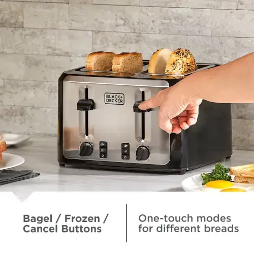BLACK+DECKER 4-срезовый тостер, черный и серебристый с extra-wide слотами - 8