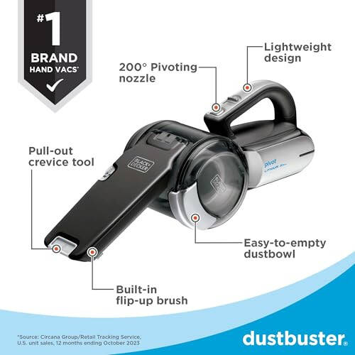 BLACK+DECKER dustbuster PIVOT VAC Cordless Handheld Vacuum, Home and Car Vacuum with Crevice Tool and Pivot Nozzle (BDH2000PL) - 3