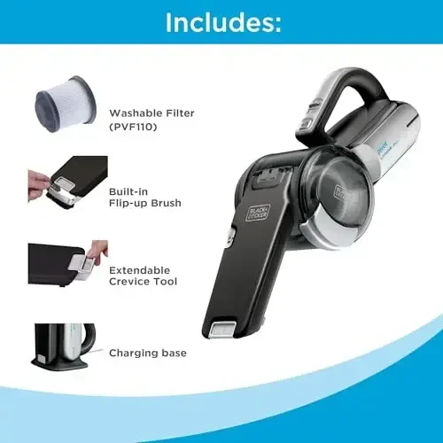 BLACK+DECKER dustbuster PIVOT VAC Cordless Handheld Vacuum, Home and Car Vacuum with Crevice Tool and Pivot Nozzle (BDH2000PL) - 3