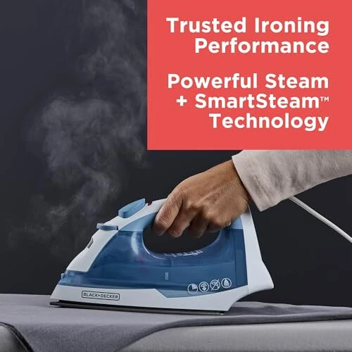 BLACK+DECKER Easy Steam Compact Iron, IR40V, Nonstick Plate, SmartSteam, Anti-Drip, Auto Shutoff - 3
