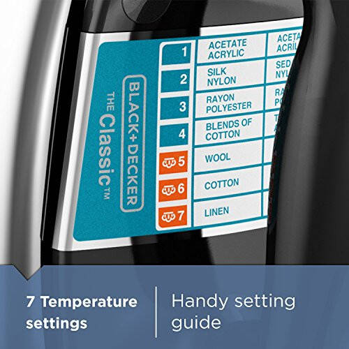 BLACK+DECKER The Classic Iron, Aluminum Soleplate, Steam or Dry Ironing, 7 Temperature Settings, Anti-Drip, 1100 W, Black - 2