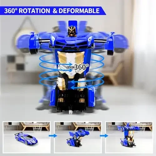 Blackma Masofadan boshqariladigan avtomobil - Transformatsiya, Bir tugmani bosib deformatsiya va 360° aylanuvchi drifting, LED chiroqli transformator robot RC avtomobili, 4 5 6 7 8 9 10 11 12 yoshli o'g'il bolalar uchun o'yinchoq sovg'alari (ko'k) - 4