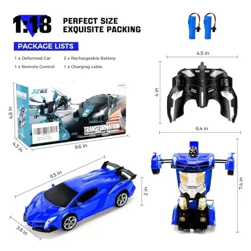 Blackma Masofadan boshqariladigan avtomobil - Transformatsiya, Bir tugmani bosib deformatsiya va 360° aylanuvchi drifting, LED chiroqli transformator robot RC avtomobili, 4 5 6 7 8 9 10 11 12 yoshli o'g'il bolalar uchun o'yinchoq sovg'alari (ko'k) - 6