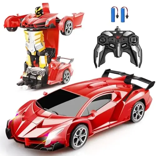 Blackma Masofadan Boshqariladigan Avtomobil - Transformatsiya, Bir Tugmani Bosish Orqali Deformatsiya & 360° Aylanadigan Drift, LED Chiroqli Transformator Robot RC Avtomobil, 4 5 6 7 8 9 10 11 12 Yoshli O'g'il Bolalar uchun O'yinchoq Sovg'alari (Qizil) 