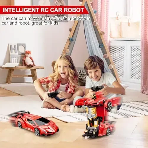 Blackma Masofadan Boshqariladigan Avtomobil - Transformatsiya, Bir Tugmani Bosish Orqali Deformatsiya & 360° Aylanadigan Drift, LED Chiroqli Transformator Robot RC Avtomobil, 4 5 6 7 8 9 10 11 12 Yoshli O'g'il Bolalar uchun O'yinchoq Sovg'alari (Qizil) - 2