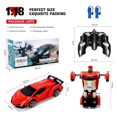Blackma Masofadan Boshqariladigan Avtomobil - Transformatsiya, Bir Tugmani Bosish Orqali Deformatsiya & 360° Aylanadigan Drift, LED Chiroqli Transformator Robot RC Avtomobil, 4 5 6 7 8 9 10 11 12 Yoshli O'g'il Bolalar uchun O'yinchoq Sovg'alari (Qizil) - 6