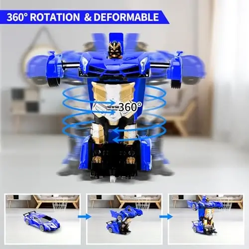Blackma Remote Control Car - Transform, One-Button Deformation & 360°Rotating Drifting, Transform Robot RC Car with LED Light, Toy Gifts for 4 5 6 7 8 9 10 11 12 Years Old Boy (Blue) - 4