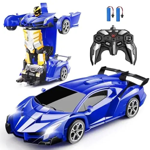 Blackma Remote Control Car - Transform, One-Button Deformation & 360°Rotating Drifting, Transform Robot RC Car with LED Light, Toy Gifts for 4 5 6 7 8 9 10 11 12 Years Old Boy (Blue) - BLACKMA