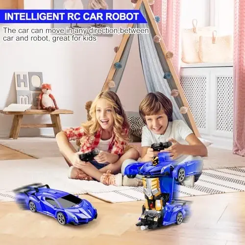 Blackma Remote Control Car - Transform, One-Button Deformation & 360°Rotating Drifting, Transform Robot RC Car with LED Light, Toy Gifts for 4 5 6 7 8 9 10 11 12 Years Old Boy (Blue) - BLACKMA (1)