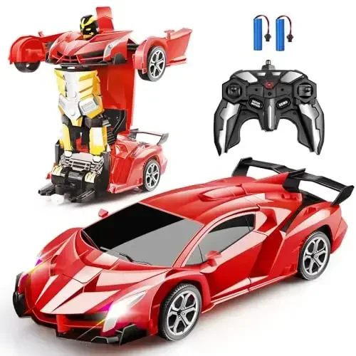 Blackma Remote Control Car - Transform, One-Button Deformation & 360°Rotating Drifting, Transform Robot RC Car with LED Light, Toy Gifts for 4 5 6 7 8 9 10 11 12 Years Old Boy (Red) - 1