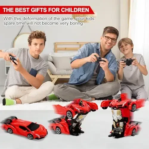 Blackma Remote Control Car - Transform, One-Button Deformation & 360°Rotating Drifting, Transform Robot RC Car with LED Light, Toy Gifts for 4 5 6 7 8 9 10 11 12 Years Old Boy (Red) - 3
