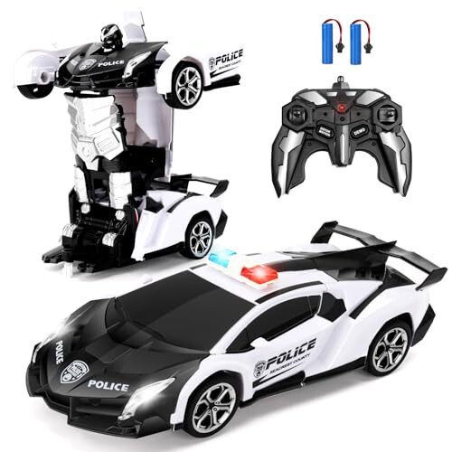 Blackma Remote Control Car - Transform, One-Button Deformation & 360°Rotating Drifting, Transform Robot RC Car with LED Light, Toy Gifts for 4 5 6 7 8 9 10 11 12 Years Old Boy (White) - 1