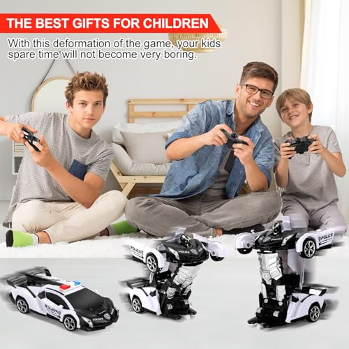 Blackma Remote Control Car - Transform, One-Button Deformation & 360°Rotating Drifting, Transform Robot RC Car with LED Light, Toy Gifts for 4 5 6 7 8 9 10 11 12 Years Old Boy (White) - 3